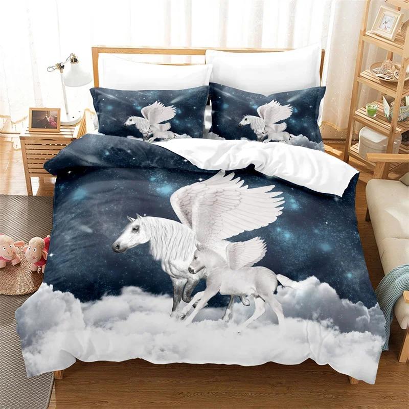 Bettdecke Weißes Einhorn Twin Size Süßes Fliegendes Pferd Bettwäsche-Set Für Teenager Kind Mädchen Mikrofaser Wildtier Bettdecke