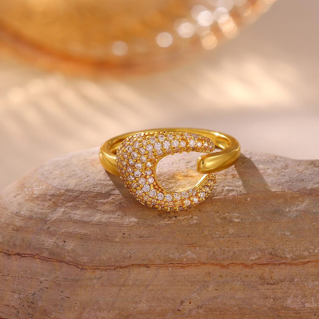 Fashion Gold Color Open Rings For Women Zirconia Moon Star Cross Adjustable Finger Ring Flower Romantic Aesthetics Jewelry Gift