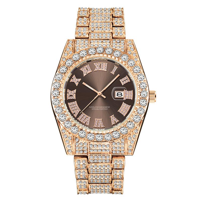Men Genuine Big Brand Designer Watches Luxury Diamond Golden Fashion Alloy Band Calendar Quartz Gifts Watch Silver Reloj Hombre