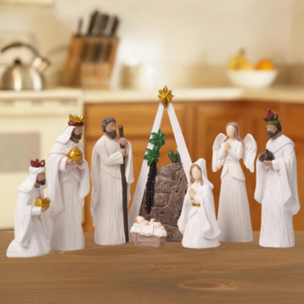 Nativity Scene Set Realistic Christmas Manger Set Resin Religious Ornaments Inspirational Holy Family Statues For Church Display