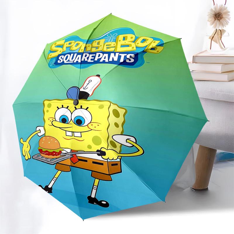 

1pc SpongeBob SquarePants Automatic Folding Umbrella - Portable 3-Fold Design with 8-Bone Iron Frame, Outdoor, Ideal Gift for Fans, Travelers, Everyda