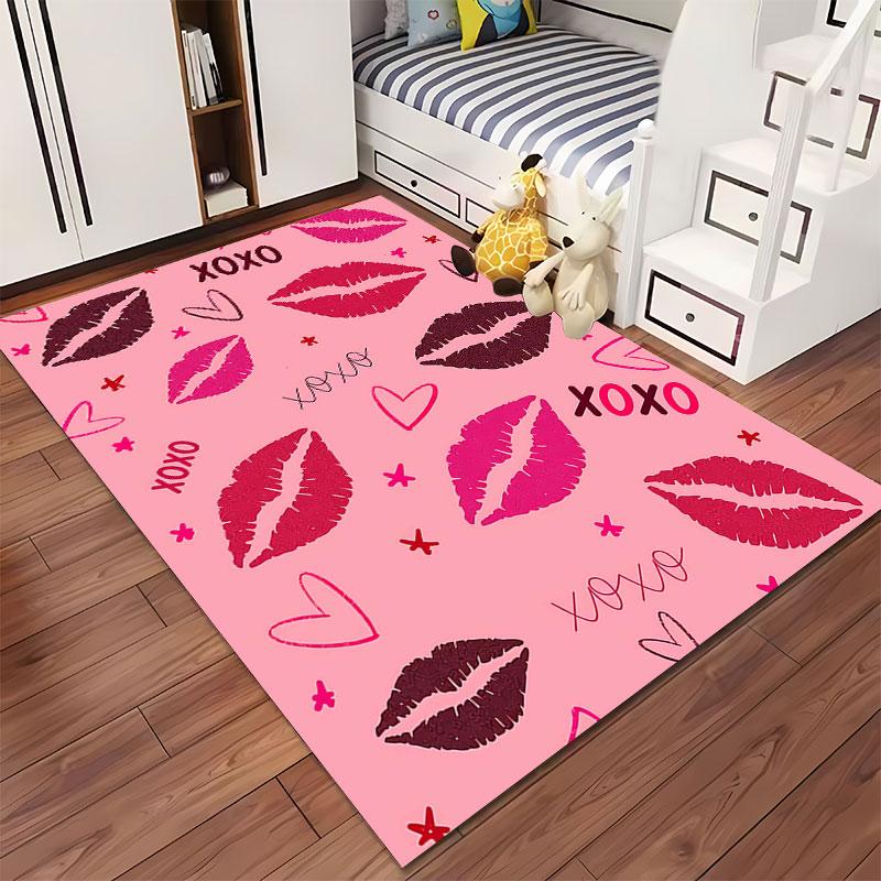 Pink Carpet with Lip Prints suitable as a non-slip mat for the living room or bedroom sofa