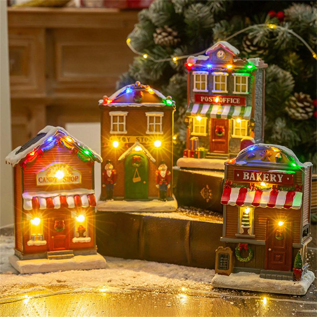 Christmas Tabletop Resin House With Colorful LED Lights and Melodic Songs for Holiday Decoration