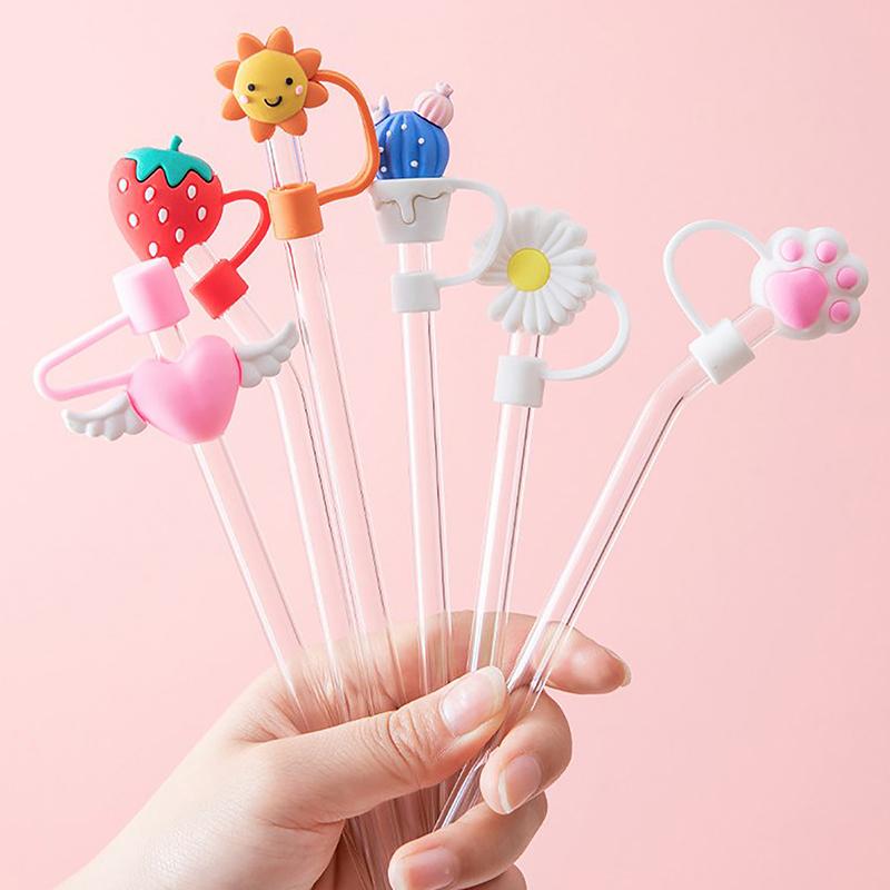 1 Pc Cartoon Drinking Dust Cap Silicone Straw Plug Tips Cover Reusable Cap Cup Accessories Dust-Proof Drinkware Kitchen Bar Tool
