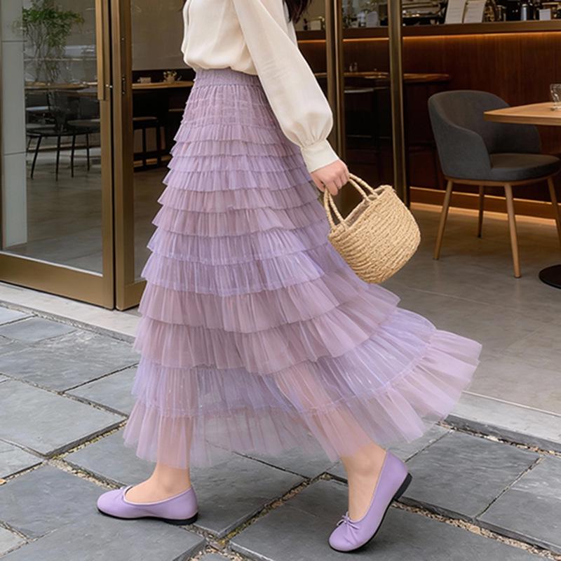 

Feiyuan Women s Sweet Style Layered Purple Gradient Gauze Skirt for Early Spring Fashion. One Size фіолетовий