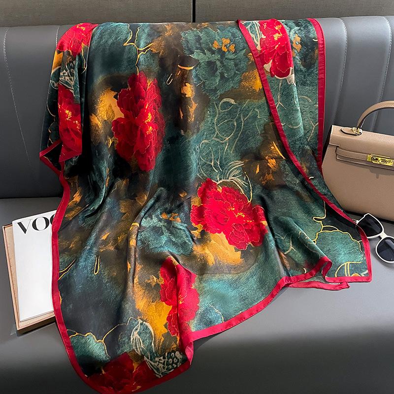 180X90CM Satin Finish Warm Shawls  Print Popular Design Hijab Luxury Brand Women Silk Scarf Fashion The Four Seasons Scarves