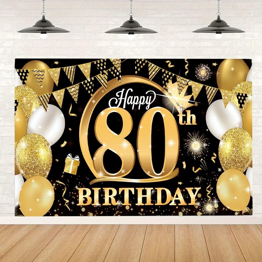 Glücklicher 80. Geburtstag Kulisse Gold 80 Jahre Alt Dekoration Achtzigster Geburtstag Party Schwarz Gold Vinyl Hintergrund Poster Foto Dekoration