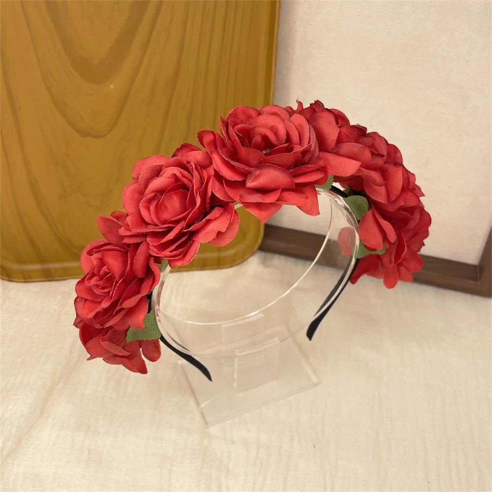 Imitation Rose Flower Headband Retro Fake Flower Decor Crown Headband Women Headpiece Hair Hoop Party Decor