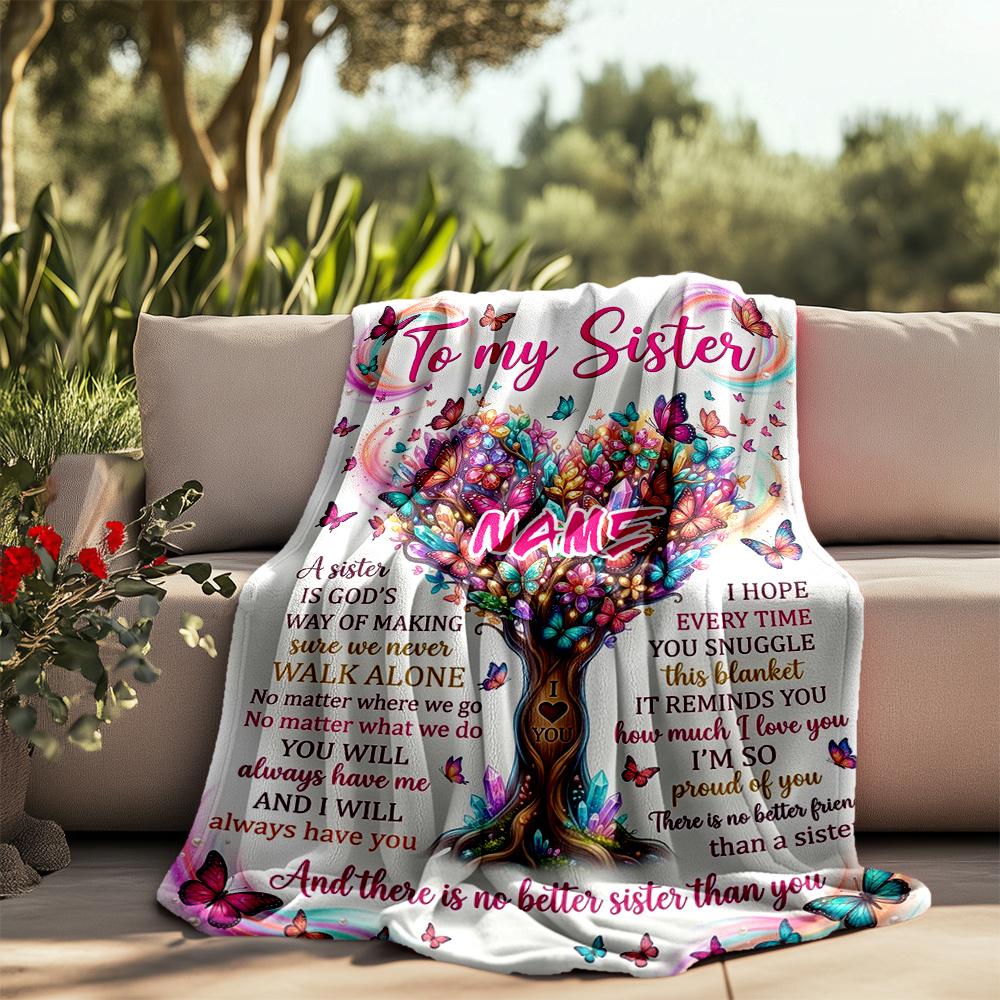To My Sister Heartfelt Love And Friendship Gift Personalized Outdoor Blanket Customize Your Name Soft Warm Cozy Suitable For Picnics Outdoor Travel