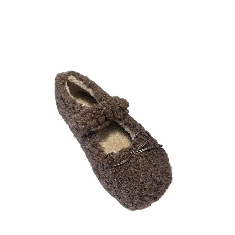 Full of Sweetness~ Milky White Velvet Mary Jane Wool Shoes Women's Winter Lamb Wool Flat-bottomed Warm Beanie Cotton Shoes