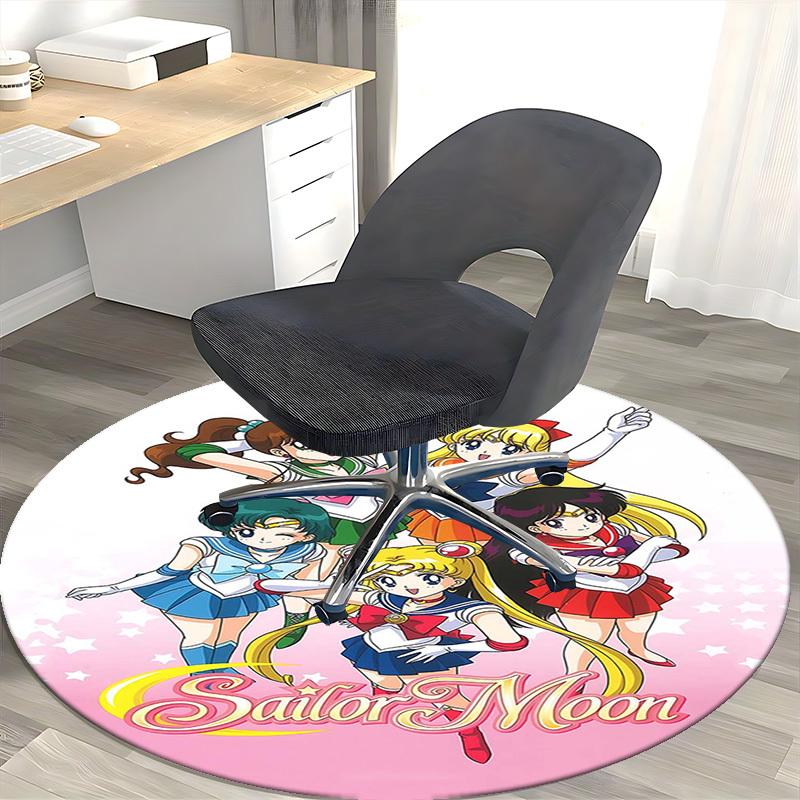 Runder Teppich mit Sailor Moon Anime-Cartoon-Design, rutschfest, für Bürostühle, Wohnzimmer, Schlafzimmer und Spielzimmer.