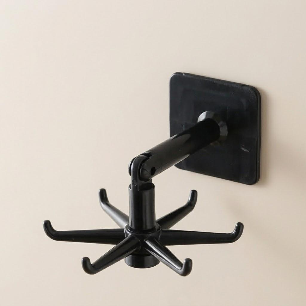 

360 Rotating Kitchen Storage Rack Bathroom Organizer 6 Hooks Multifunctional Shelf Holder Space Saver чорний
