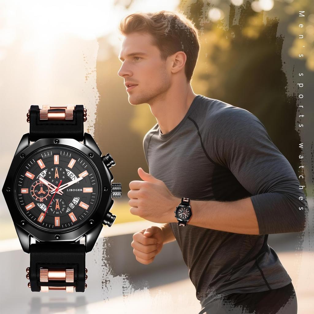 Men's Silicone Polygonal 3-Lens Watch: Quartz, Waterproof, Analog Display, Calendar, Easy-to-Read Large Dial, Casual and Everyday Wear - Perfect for