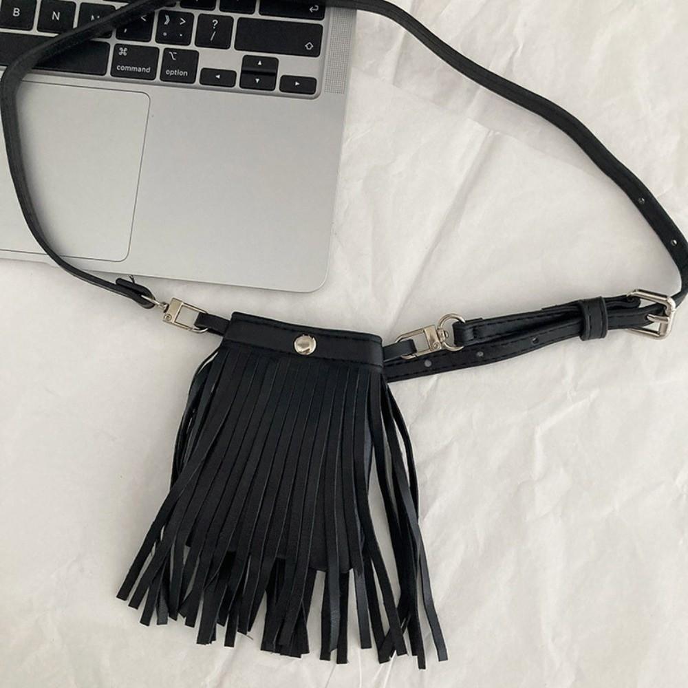 PU Leather Tassel Belt Zinc Zinc Alloy Pocket Belts Trendy Waistband with Bag  Streetwear