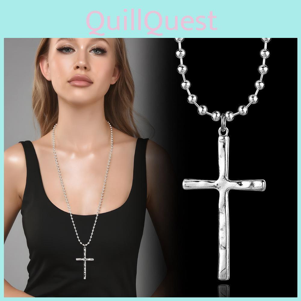Geometric Beaded Chain Necklace With Cross Pendant For Unisex Fashion Jewelry