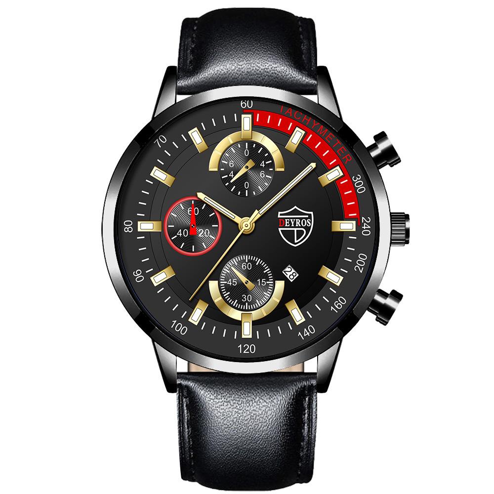 Men'S Watch Strap Date Luminous Quartz Watch Non-Mechanical Trinocular