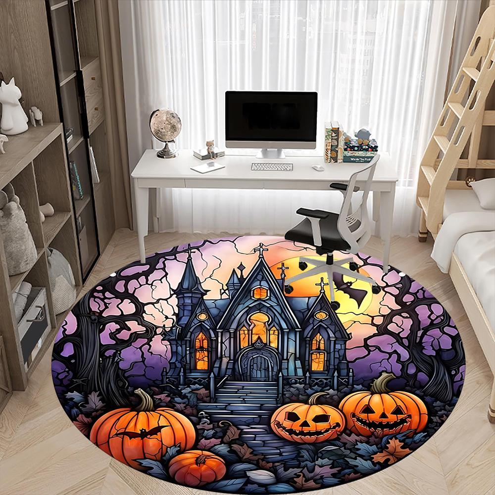 1pc Halloween Haunted Office Round Area Rug, Under Office Chairs Bedroom Living Room Home Decor, Room Deco