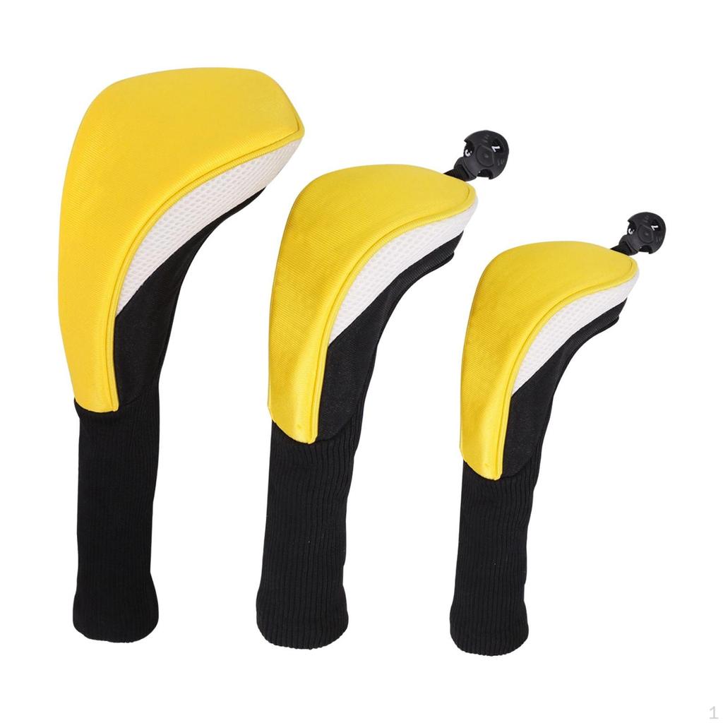 3 Golf Club Covers with Interchangeable Number Tags for Outdoor Use