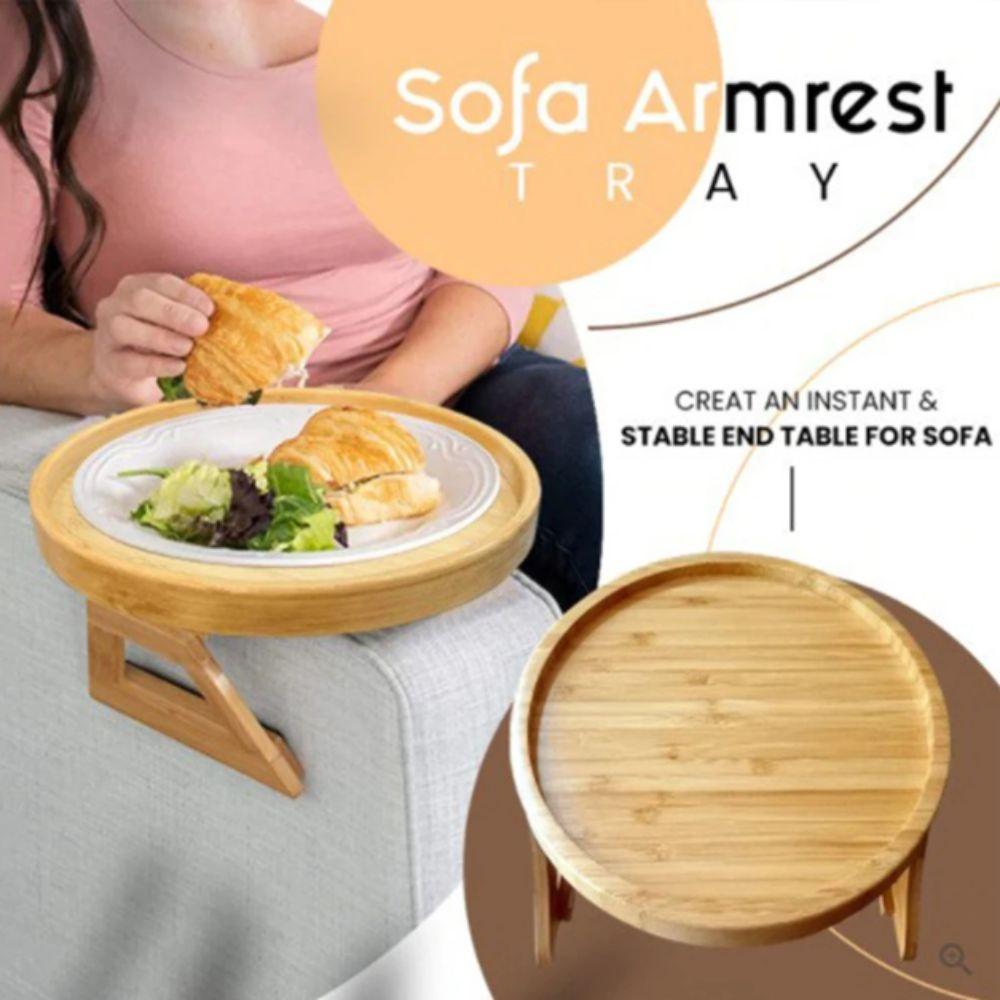 Foldable Sofa Tray Natural Wooden Clip-On Tray Coffee Table Sofa Side Table  Remote Control Storage