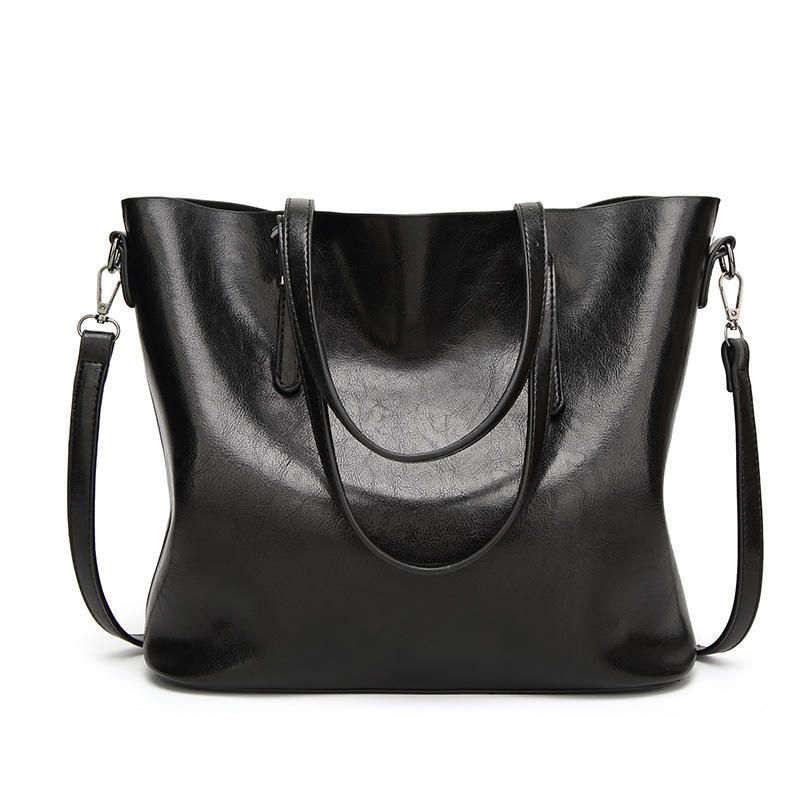Retro Oil Wax Leather Handbag, Patent Leather Glossy Tote Bag, Trendy Women's Bag, Temperament Shoulder Bag