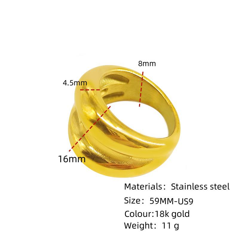 

Минималистичное ретро кольцо из титановой стали с двойным слоем и широкой полосой с позолотой 18 карат для женщин Size 9