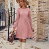 Women's Casual Jacquard Knitted Dress Casual Pockets O-Neck Long Sleeve A Line Dresses For Women Elegant Office Dresses Outwear