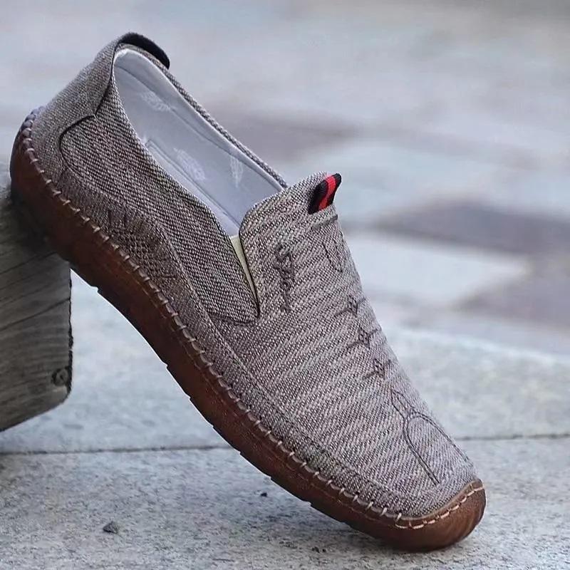 Men's fashion breathable linen shoes, beef tendon sole one pedal, middle-aged and elderly lazy shoes