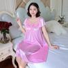 Plus Size Floral Lace Ice Silk Nightgown with Short Sleeves