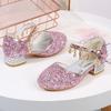 Summer New Fashion Girls' Leather Shoes, Princess Shoes, Children's Crystal Shoes, Soft-soled High-heeled Shoes for Little Girls' Runway Performances