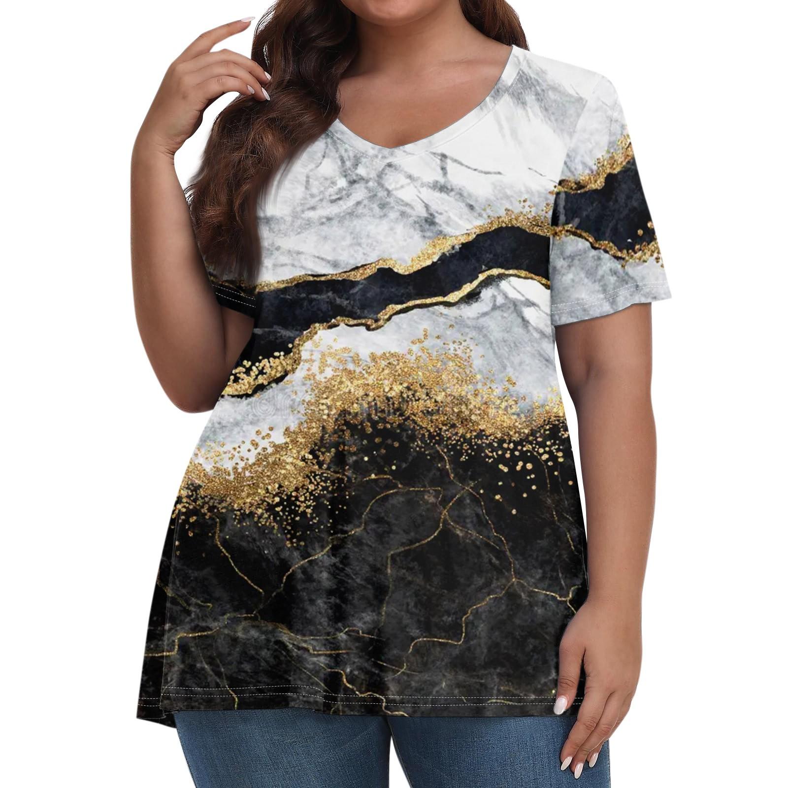 

Женские топы больших размеров, шорты с рукавами, рубашки с V-образным вырезом, повседневная одежда, топы с принтами L чёрный