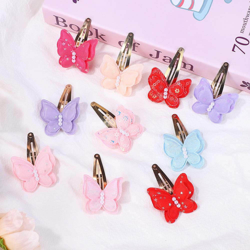 60PCS/lot random butterfly hairclips for girls hair bangs boutique headwear sequin simulated pearl handmade hair clip