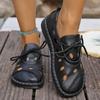 Fashion Hollow Out Pu Leather Flats for Women Summer Comfort Breathable Lace Up Sneakers Woman Soft Sole Non Slip Platform Walking Shoes