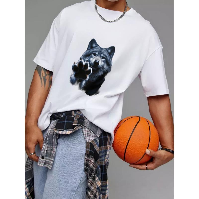 Wolf Graphic T Shirt White Wolf Paw Print Design for Casual Wear