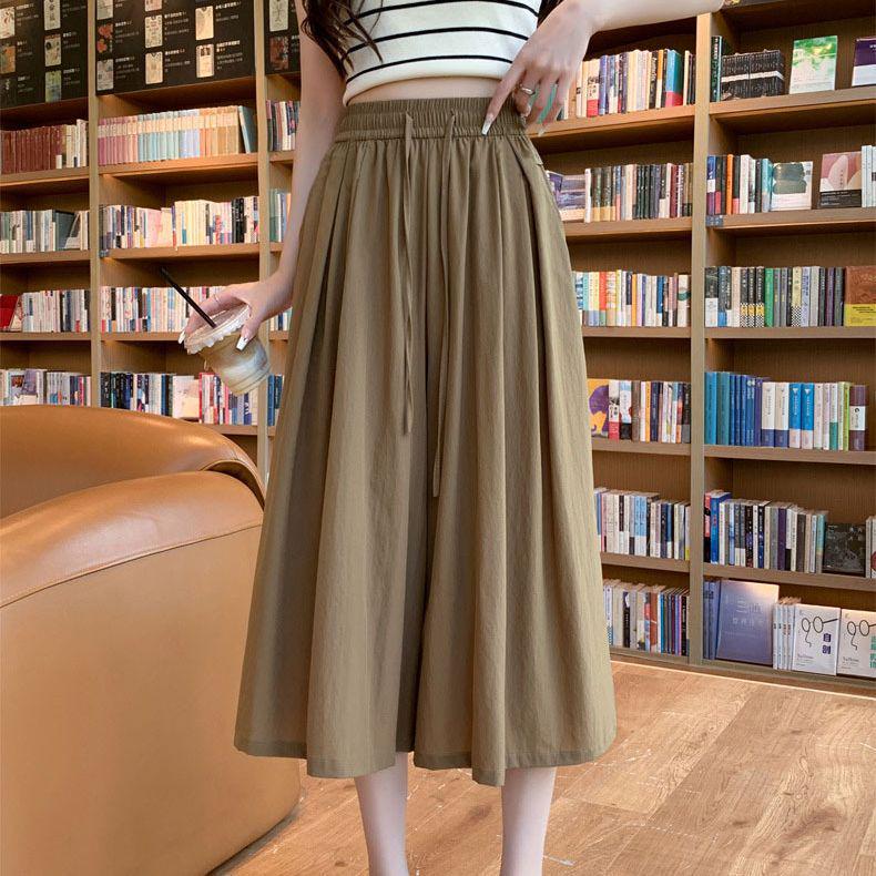 Women's Summer Ice Silk High-Waist Wide-Leg Pants: Lightweight, Casual, Japanese-Inspired, Textured Drape Skirt Pants