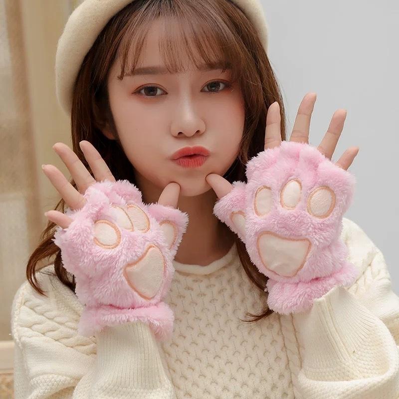 Women Gloves Bear Palm Paw Animals Plushclaw Glove Winter Fluffy Cat Paw Full Finger Gloves Keep Warm Lovely Soft Furry Mittens