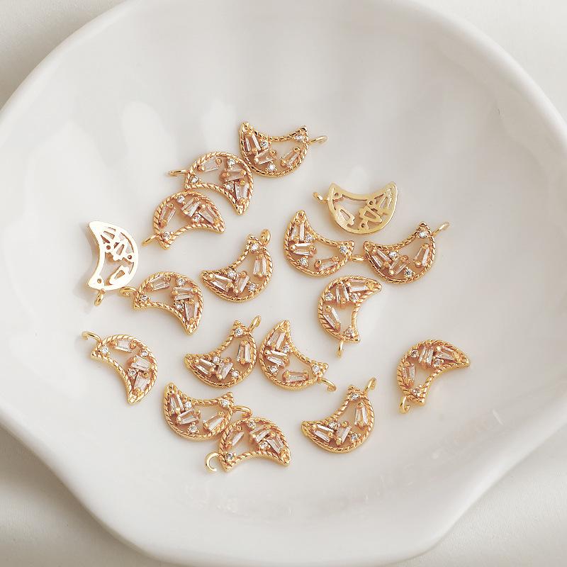 

Підвіска-намисто Зірка та Місяць із цирконами, покрита 14-каратним золотом - Аксесуар для DIY-прикрас