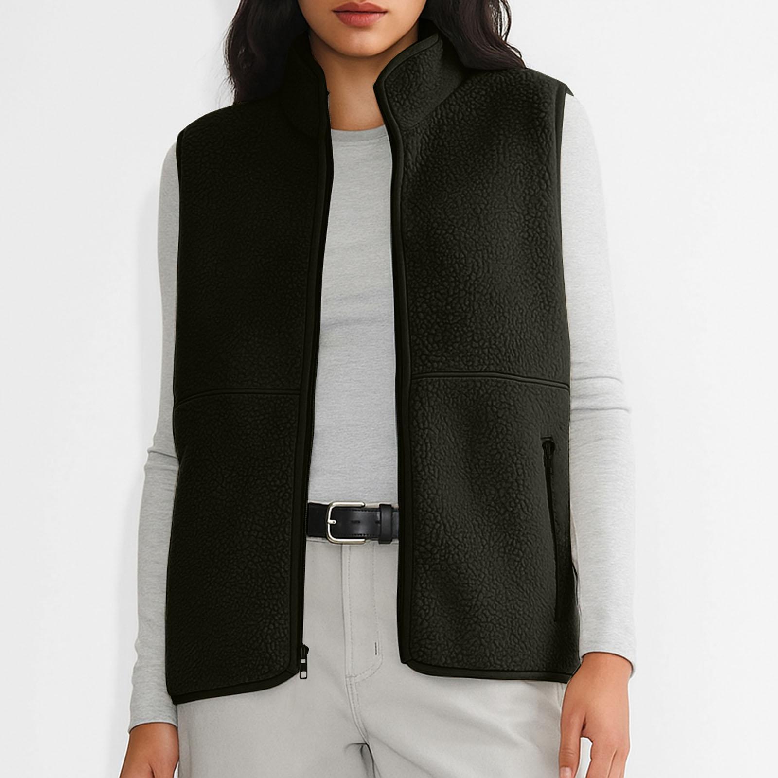 

Женский модный теплый жилет без рукавов на молнии, флисовая куртка XXL