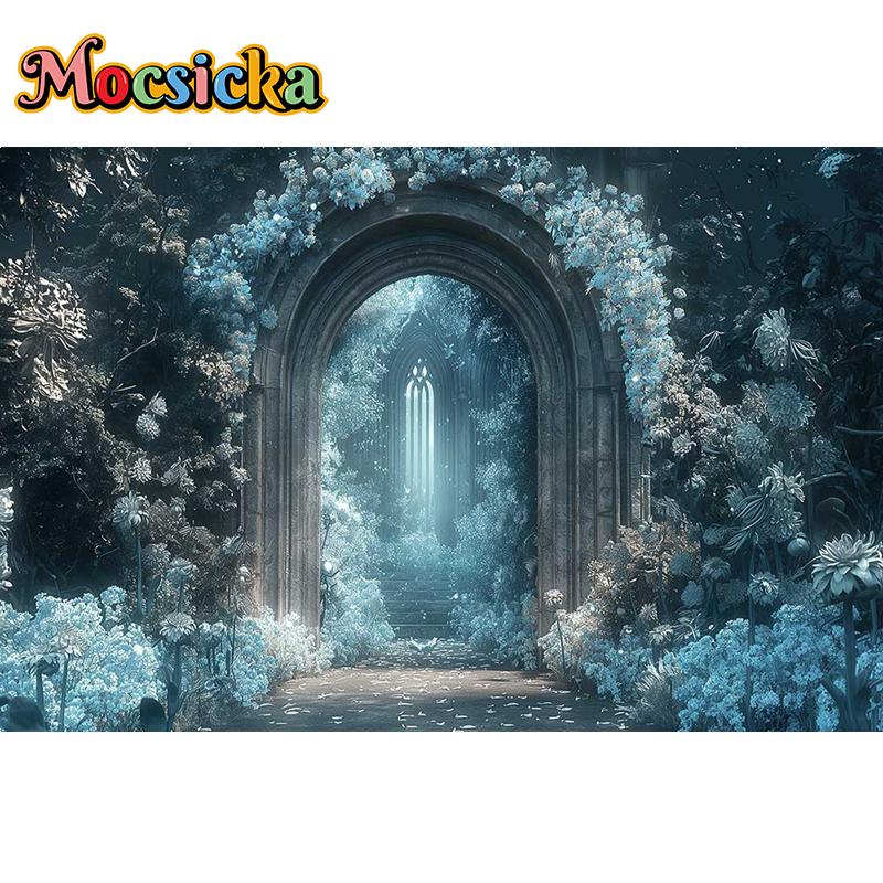 Mocsicka Photography Background Dreamy Misty Arch Castle Floral Decor Wedding Maternity Adult Art Portrait Backdrop Photo Studio