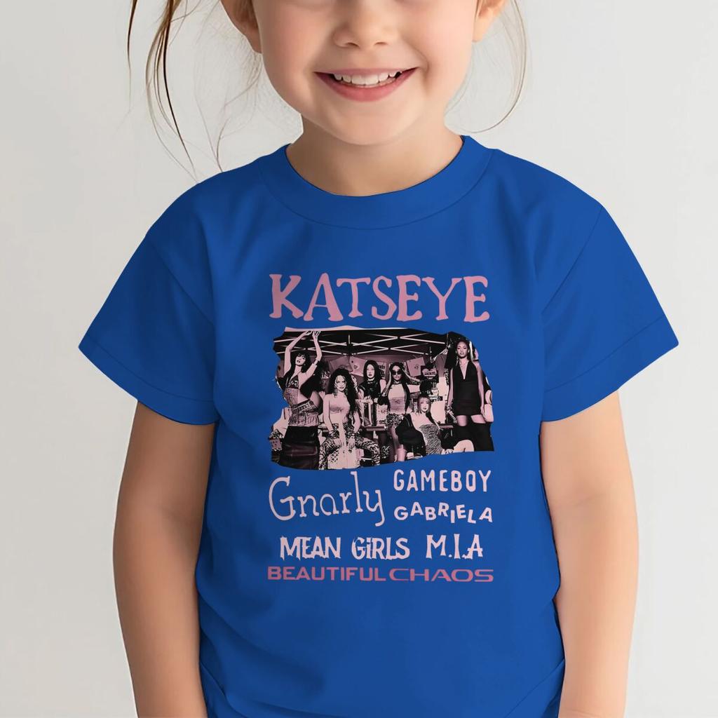 Youth Girl Cotton Streetwear Hot Katseye Print T Shirt Kids Summer Clothes Girls Short Sleeve T-Shirt Children's Fashion Tops