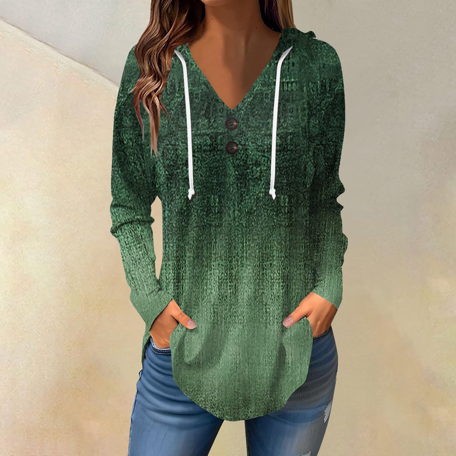 

Женские повседневные модные однотонные толстовки с капюшоном на пуговицах и длинными рукавами с V-образным вырезом L
