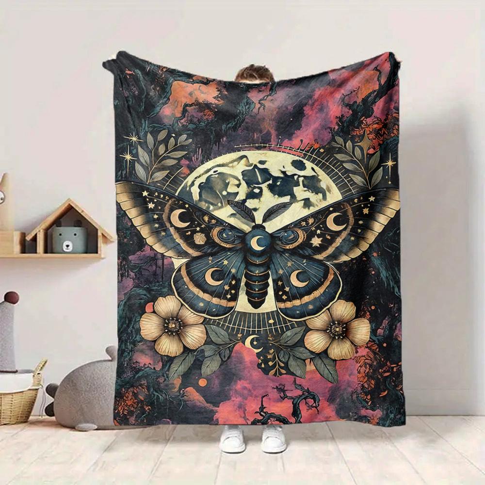 1PC Moonlit Moth Blanket, Throw For Sofa, Bed, Travel, Printing Blanket With Soft And Warm Fabric Yy250918204