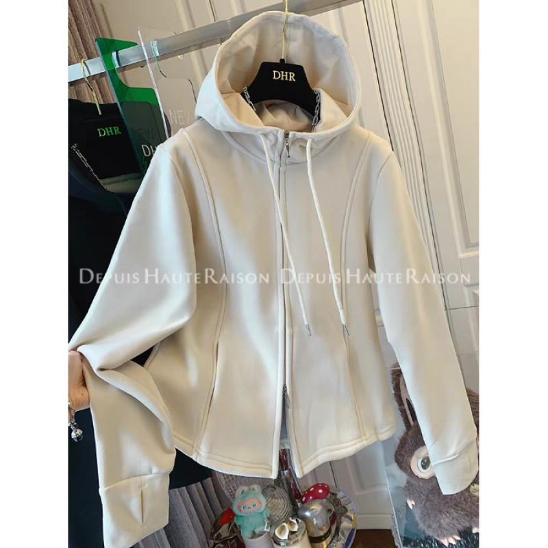 De Rong Solid Color Zip Up Hoodie Men Women Fall Winter Loose Fit Plus Size 240lbs Outerwear