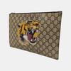[Pre-Owned] Tiger Head Print Logo Wristband Canvas And Leather Clutch - Very Good #1QO79Y4