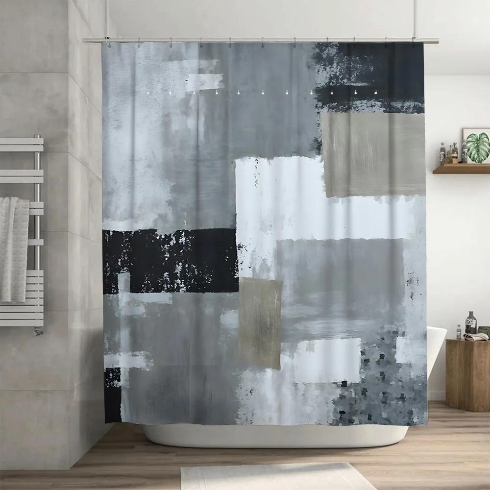 Contemporary Artistic Grey White Bath Shower Curtain Waterproof Decorative Liner for Bathroom
