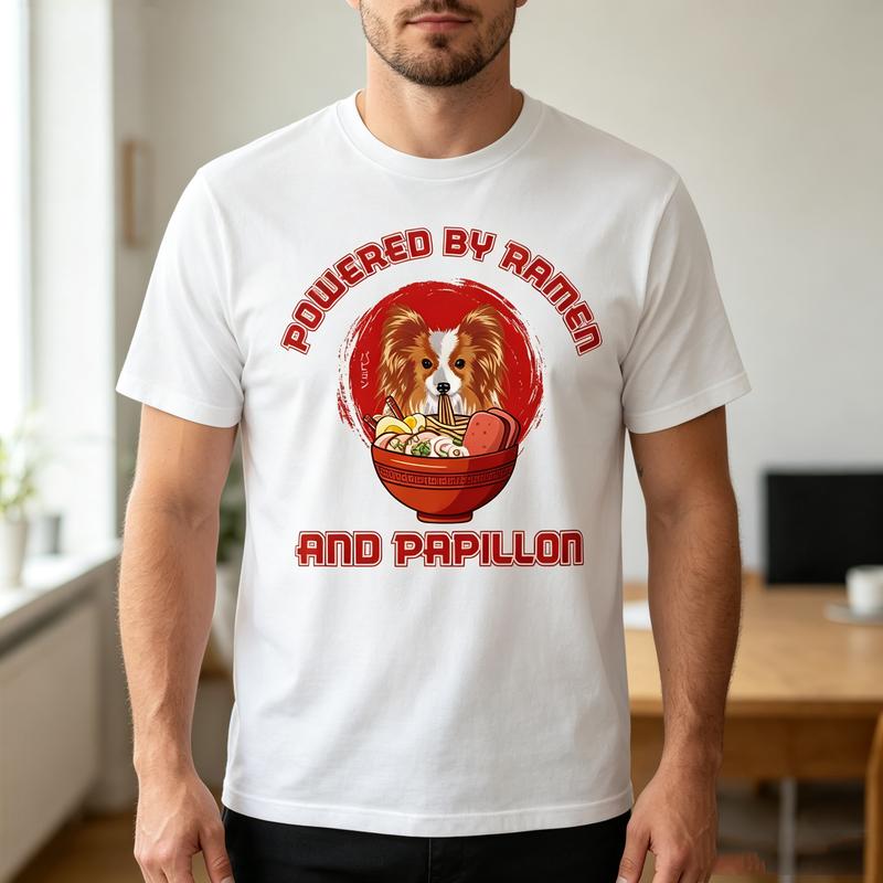 Vintage Papillon RaUnisex Tee Cute Dog RaUnisex Print Unisex Unisex Cotton Short Sleeve Trendy Streetwear Gift For Dog And Food Fans