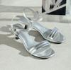 Ankle Narrow Low M [Vivian] Women's Sandals, Strap, Heel, Heel, V33401SM, Black, (23.0-23.5)