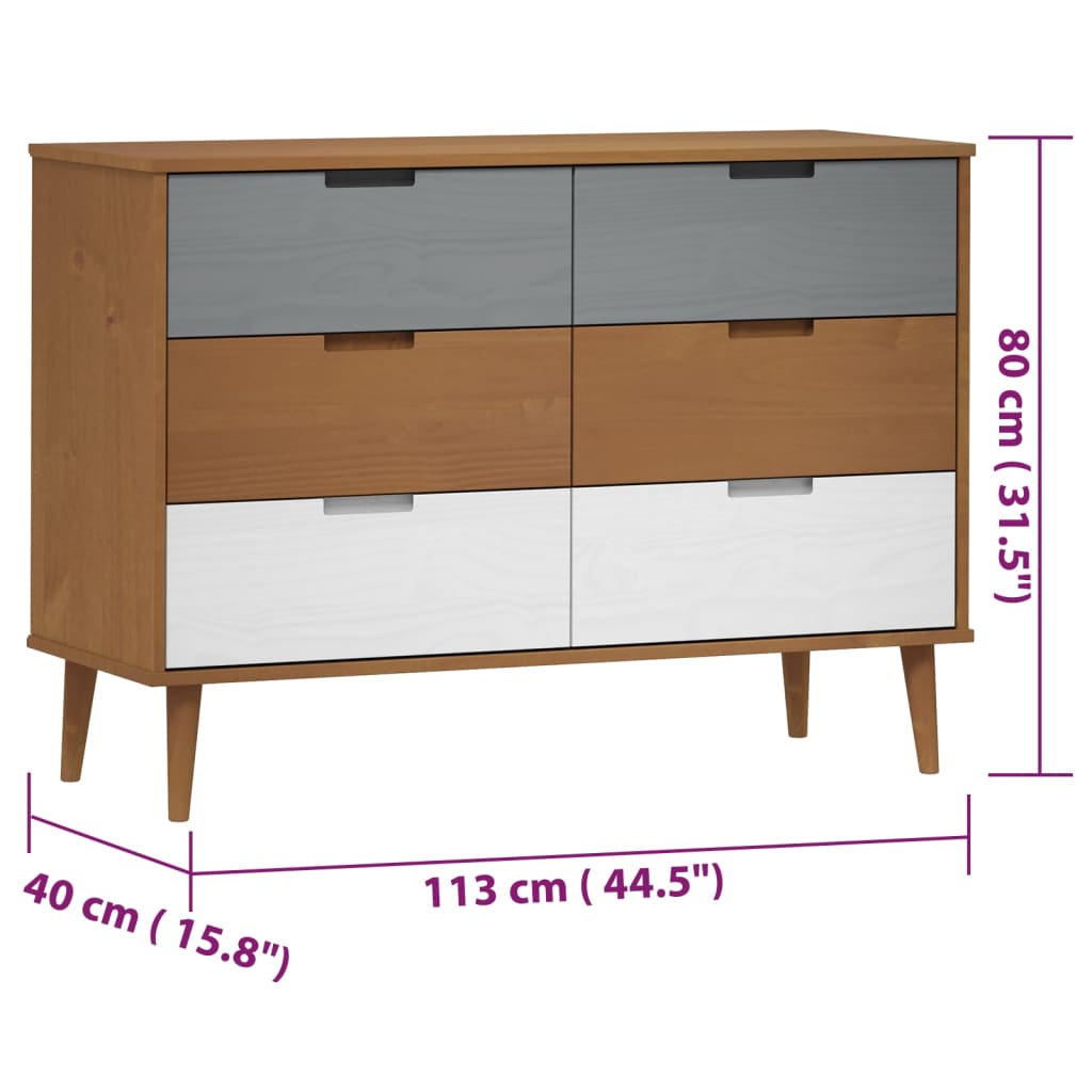 Vidaxl Chest of Drawers Molde, Brown, 113X40X80 Cm, Solid Pine Wood