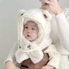 Cartoon Bear Mask Integrated Hat Windproof Plush Fleece Hat Cute Kids Winter Hat