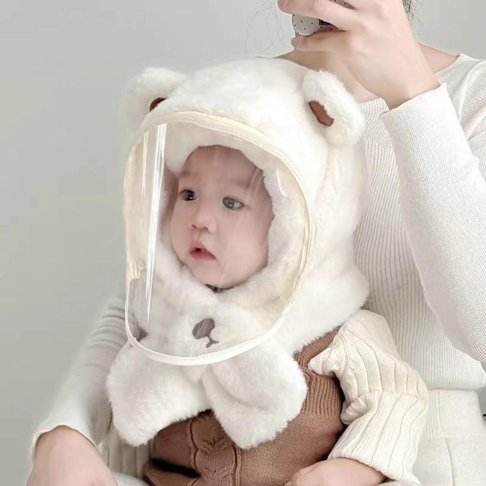 Cartoon Bear Mask Integrated Hat Windproof Plush Fleece Hat Cute Kids Winter Hat