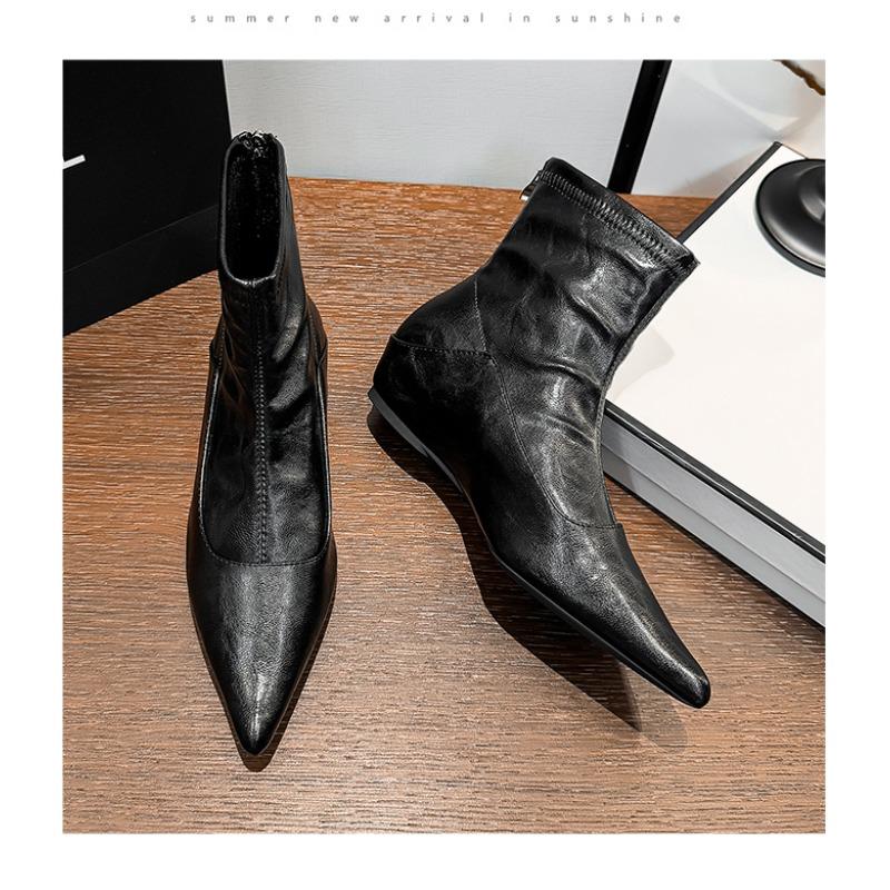 Designer Vintage Fashion Pointed Toe Women Ankle Boots Modern SHort Shoes Wedges Heel Party Ladies Pumps Zapatos Mujer
